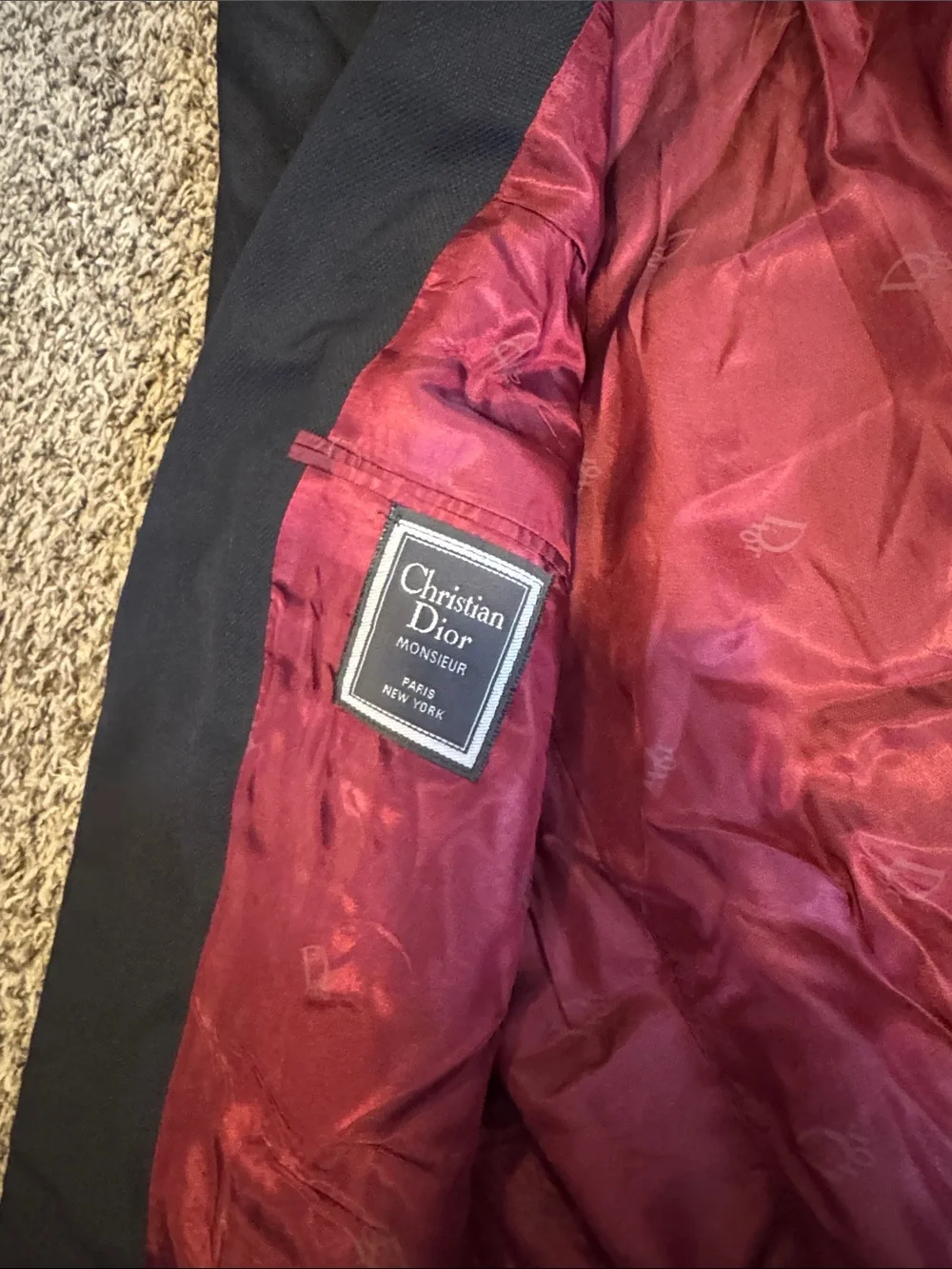 Dior Black Men's Two-Button Blazer with Burgundy Lining and Gold Buttons